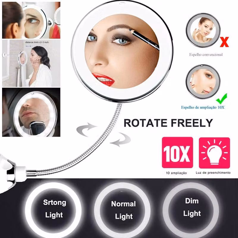 Specchio illuminato a LED con ingrandimento 10x per il trucco in bagno,