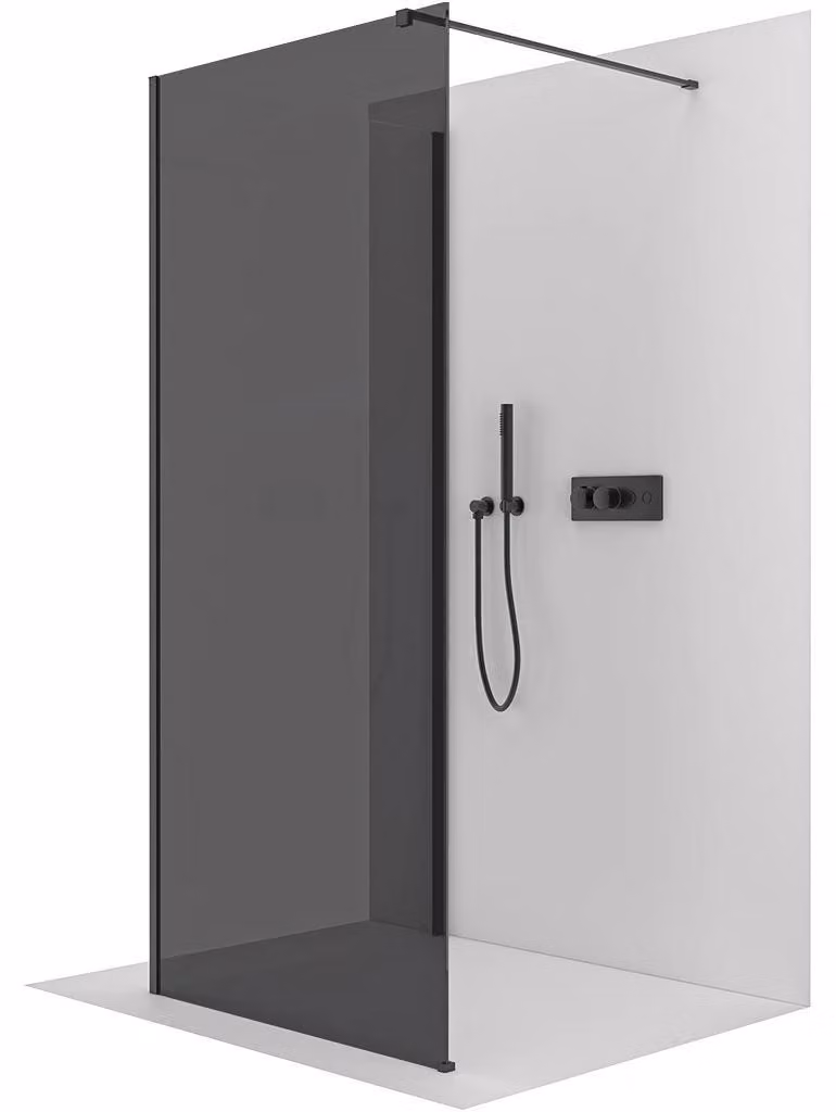 Pannello doccia angolare "walk-in" Onyx, modello Cube, destro/sinistro - 8 mm - montante quadrato - nero opaco, vetro grigio grafite - 50x40x200 cm
