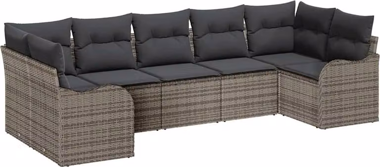Set Divano da Giardino 7 pcs Grigio Poly Rattan