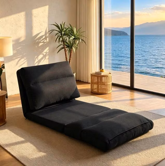 Poltrona relax da pavimento ULEVR reclinabile in 5 posizioni, 70x72x56 cm, trasformabile in letto, nera