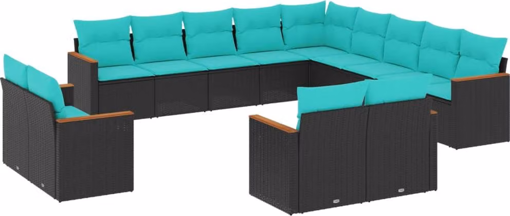 Set Divani da Giardino 13 pz con Cuscini Nero in Polyrattan