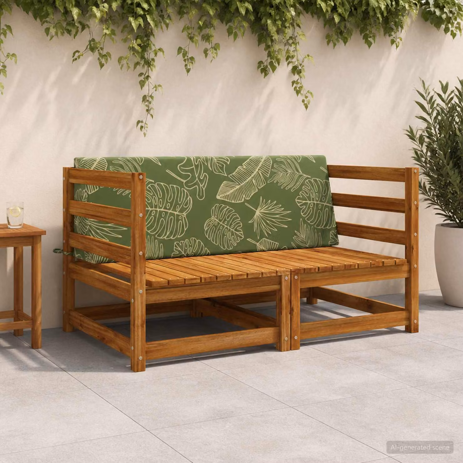 Cuscino schienale vidaXL SOEST con disegno foglia verde, in poliestere, L: 120 cm, H: 40 cm, P: 20 cm