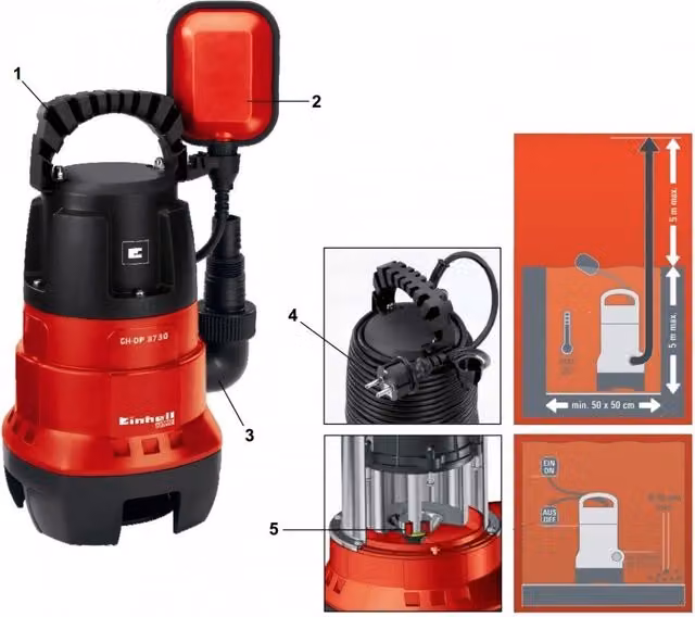 Elettropompa sommersa Einhell GH-DP 3730 per acque scure da 370 Watt, colore rosso e acciaio