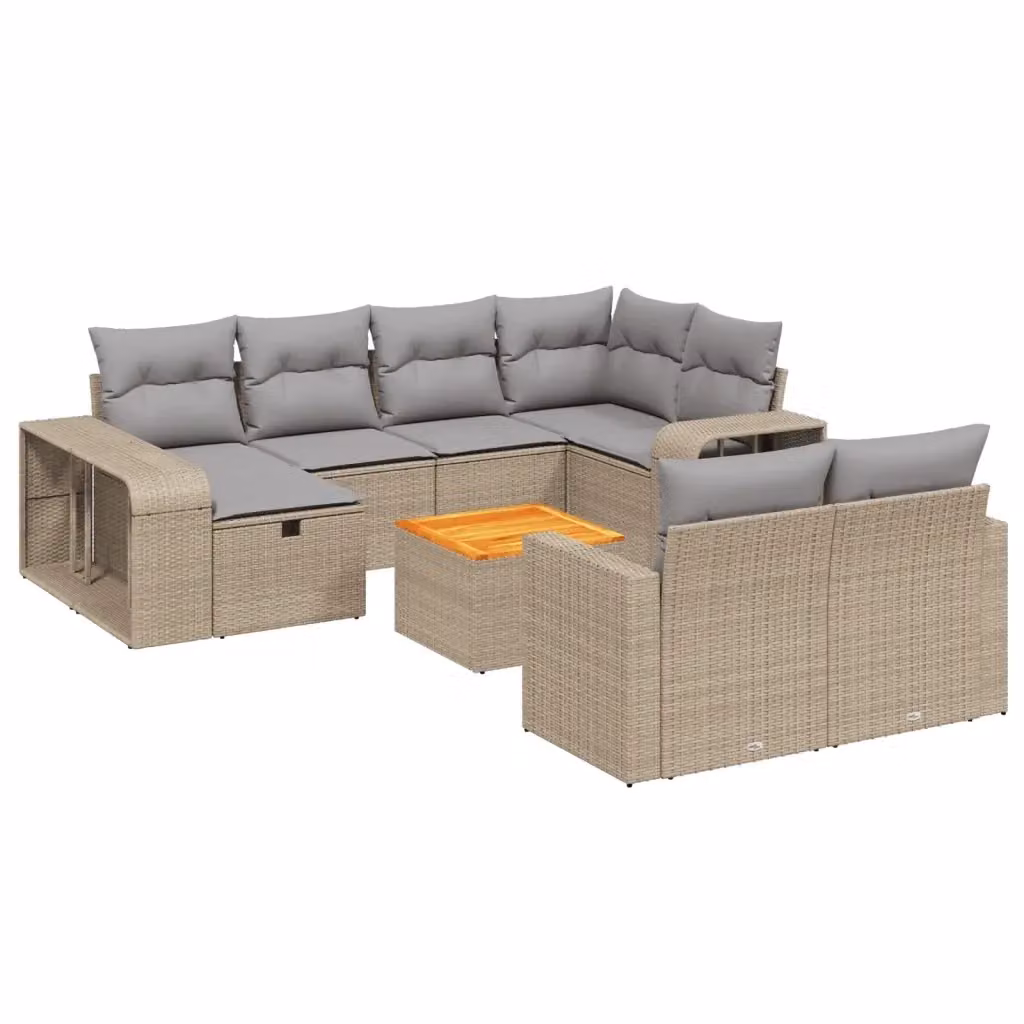 vidaXL Set Divani da Giardino 11 pz in Polyrattan con Cuscini Beige e Tavolino da Esterno – 2
