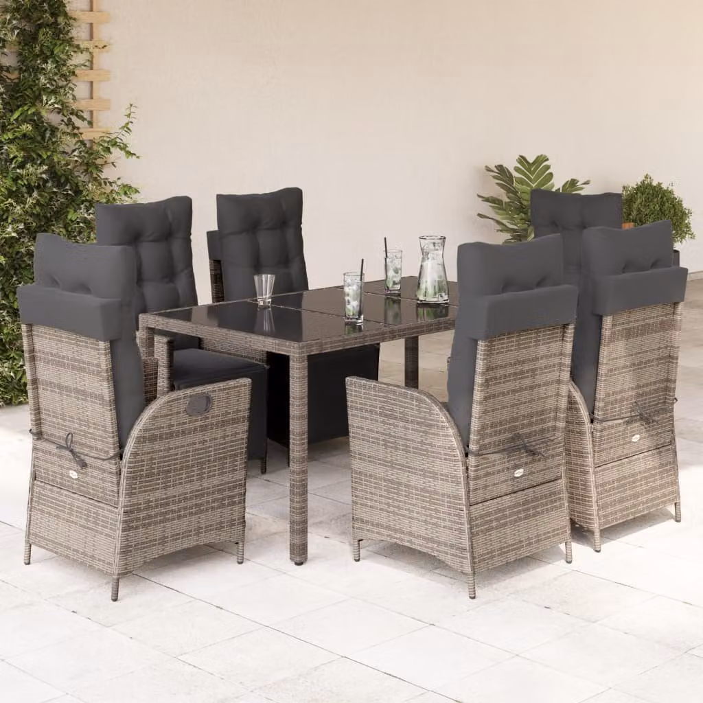 vidaXL Set da Pranzo da Giardino 7 pz in Polyrattan Grigio con Piano in Vetro