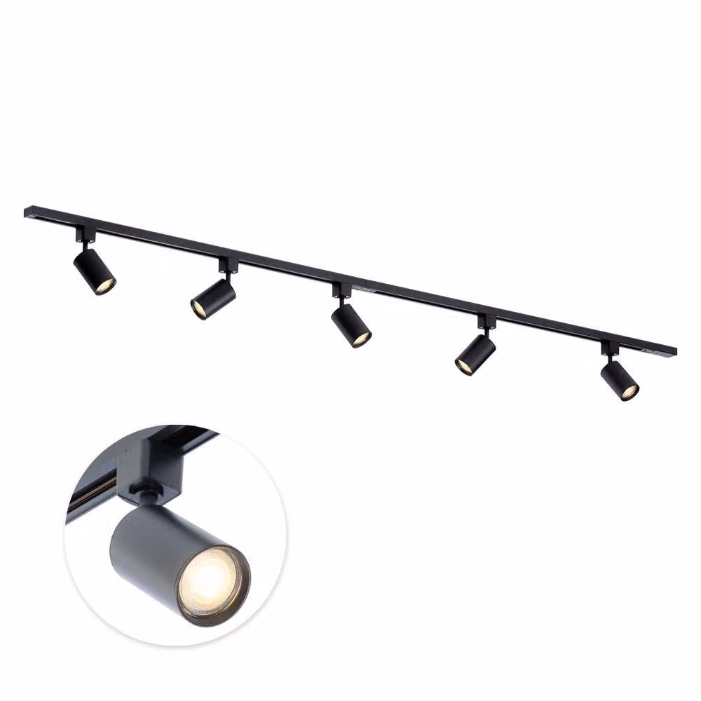 Qub Focus III - Sistema di binari LED - Nero - Monofase - 200 cm - 5 faretti GU10 - Forma a I