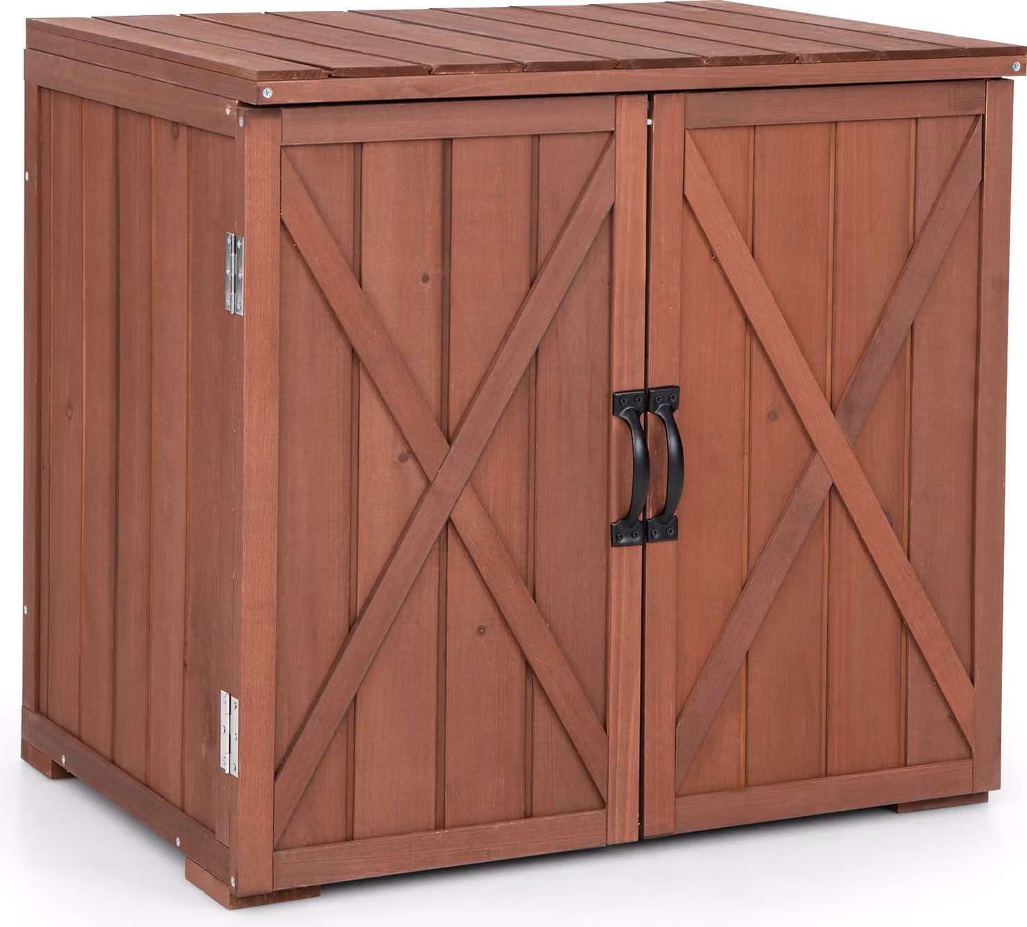 COSTWAY Armadio da giardino in legno, armadio da giardino, armadio in legno con doppie ante e maniglie, armadio porta attrezzi, armadio da capanno, armadio porta attrezzi marrone, 77 x 56 x 72 cm