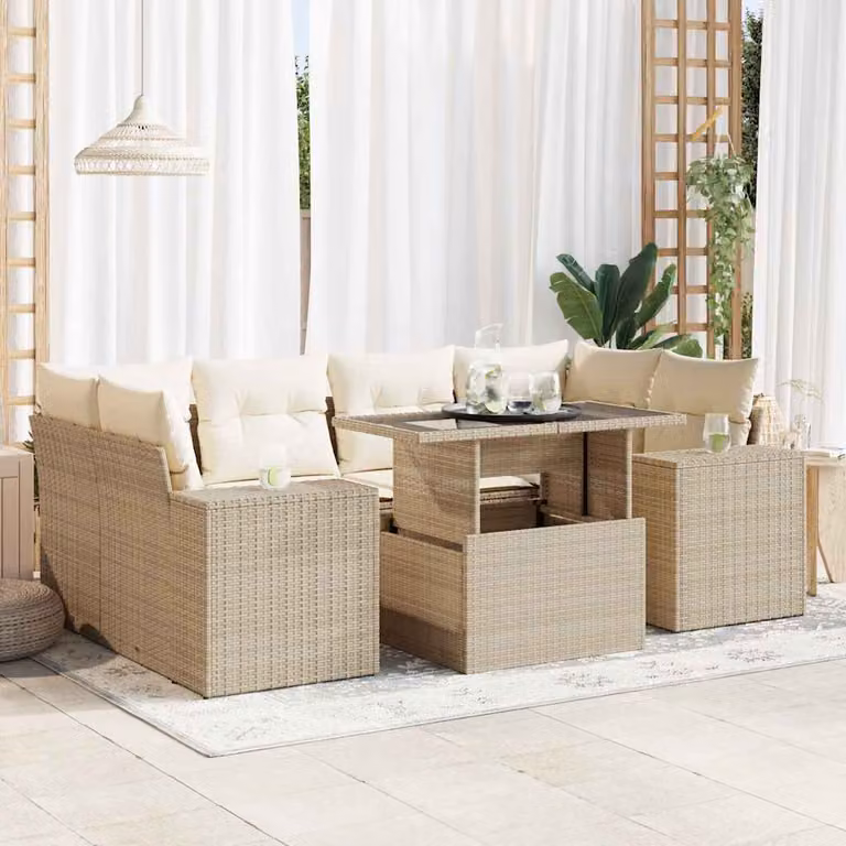 Maison Exclusive - Set da giardino 7 pezzi con cuscini Beige Poly Rattan