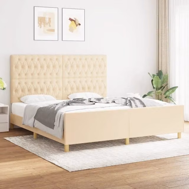 Giroletto vidaXL in tessuto beige con struttura in legno di larice L/P/H: 180 x 200 x 128 cm