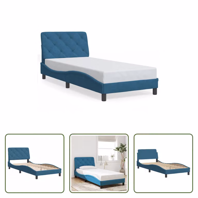 The Living Store Struttura letto con testiera blu 90x190 cm in velluto