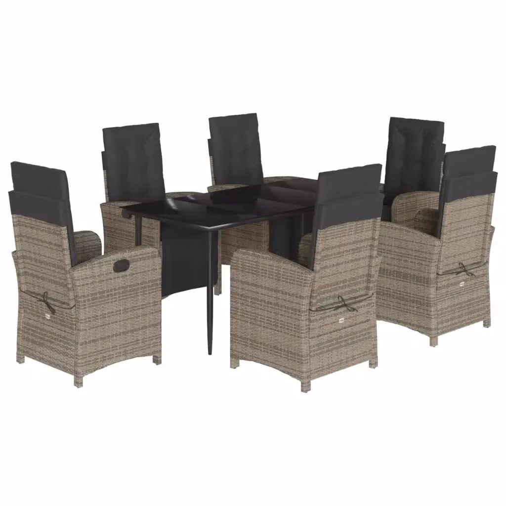 Set da Pranzo da Giardino VIDAXL 7 Pezzi in Polyrattan Grigio e Nero con Piano in Vetro – 2