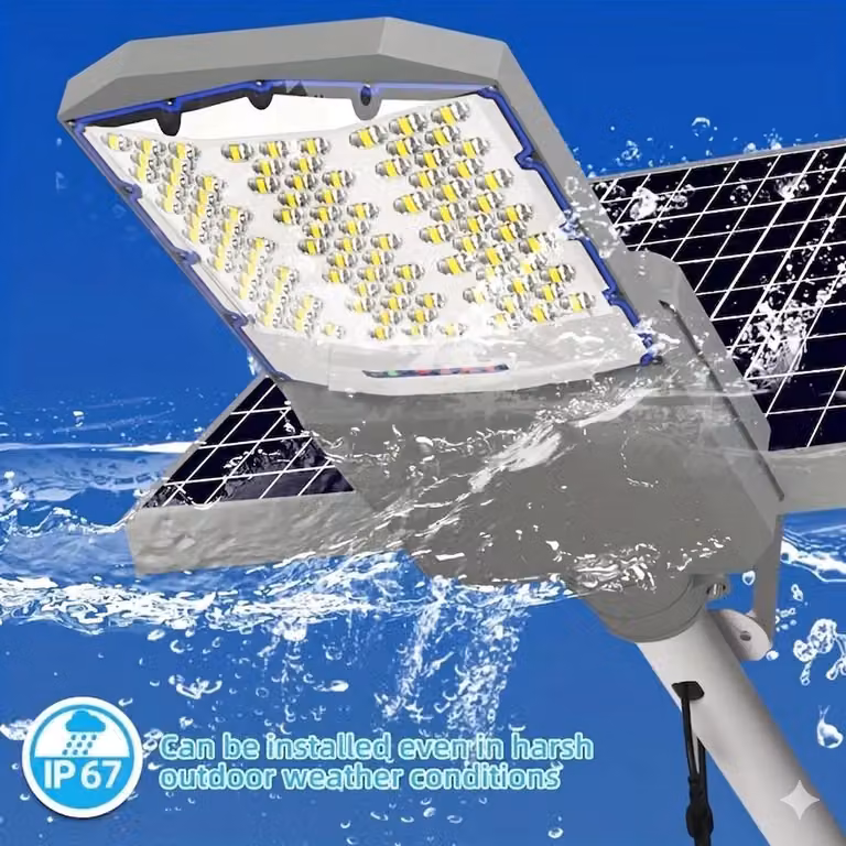 Lampione solare per esterni - KHPL012, 20A - 7500W - Grado di protezione IP65 - Batteria da 20.000 mAh - Alluminio - Dimmerabile - LED - Telecomando
