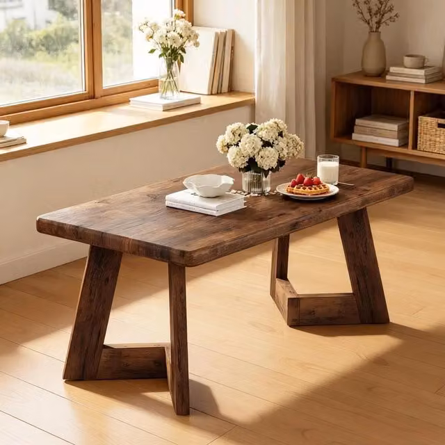 Tavolino basso rettangolare FOLYNA in truciolare marrone rustico, L: 120 cm, P: 60 cm, H: 51 cm