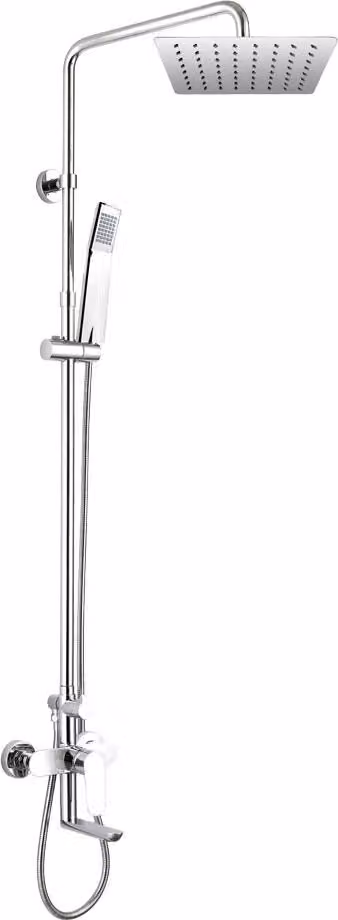 Miscelatore a parete Mereo Viana 150mm con set doccia, braccio orientabile, doccetta e piatto doccia slim 200x200mm - CBE60101SD