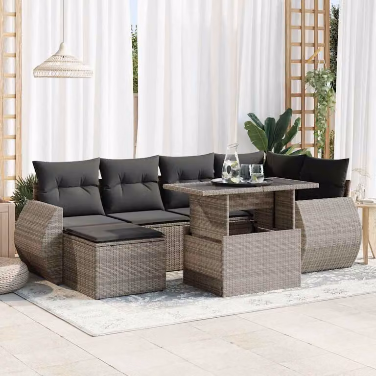 Maison Exclusive - Set da giardino 7 pezzi con cuscini in polyrattan grigio