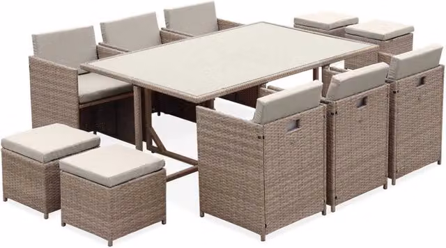 Set tavolo da giardino in resina intrecciata con 6-10 posti, beige