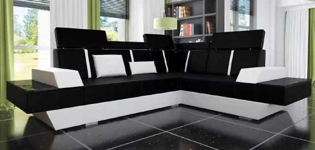 Polster Couch Sofa mit USB,Eckcouch Ledercouch Designer Ledersofa Wohnlandschaft