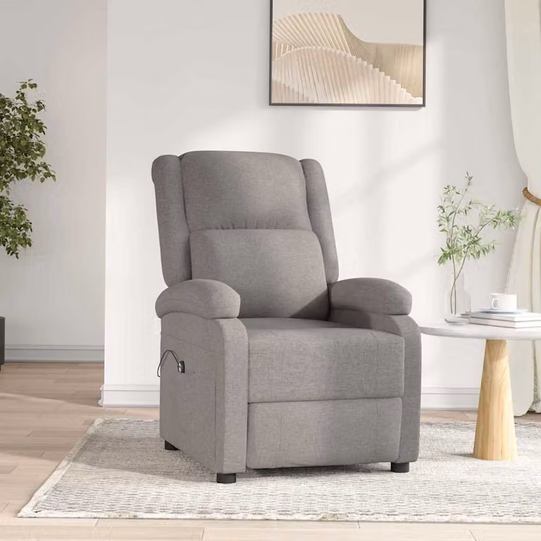 Poltrona elettrica reclinabile relax vidaXL in tessuto beige e grigio con braccioli e struttura moderna