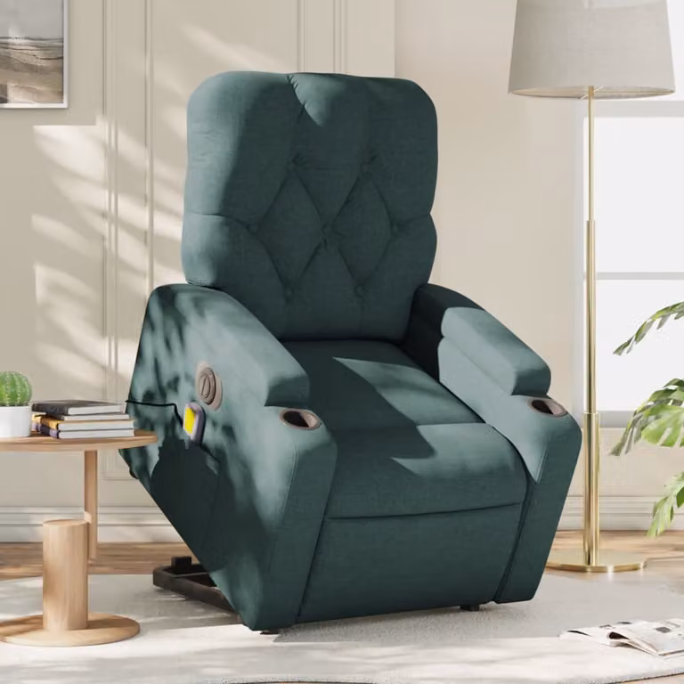 vidaXL Poltrona Alzapersona Elettrica con Massaggio Verde in Tessuto