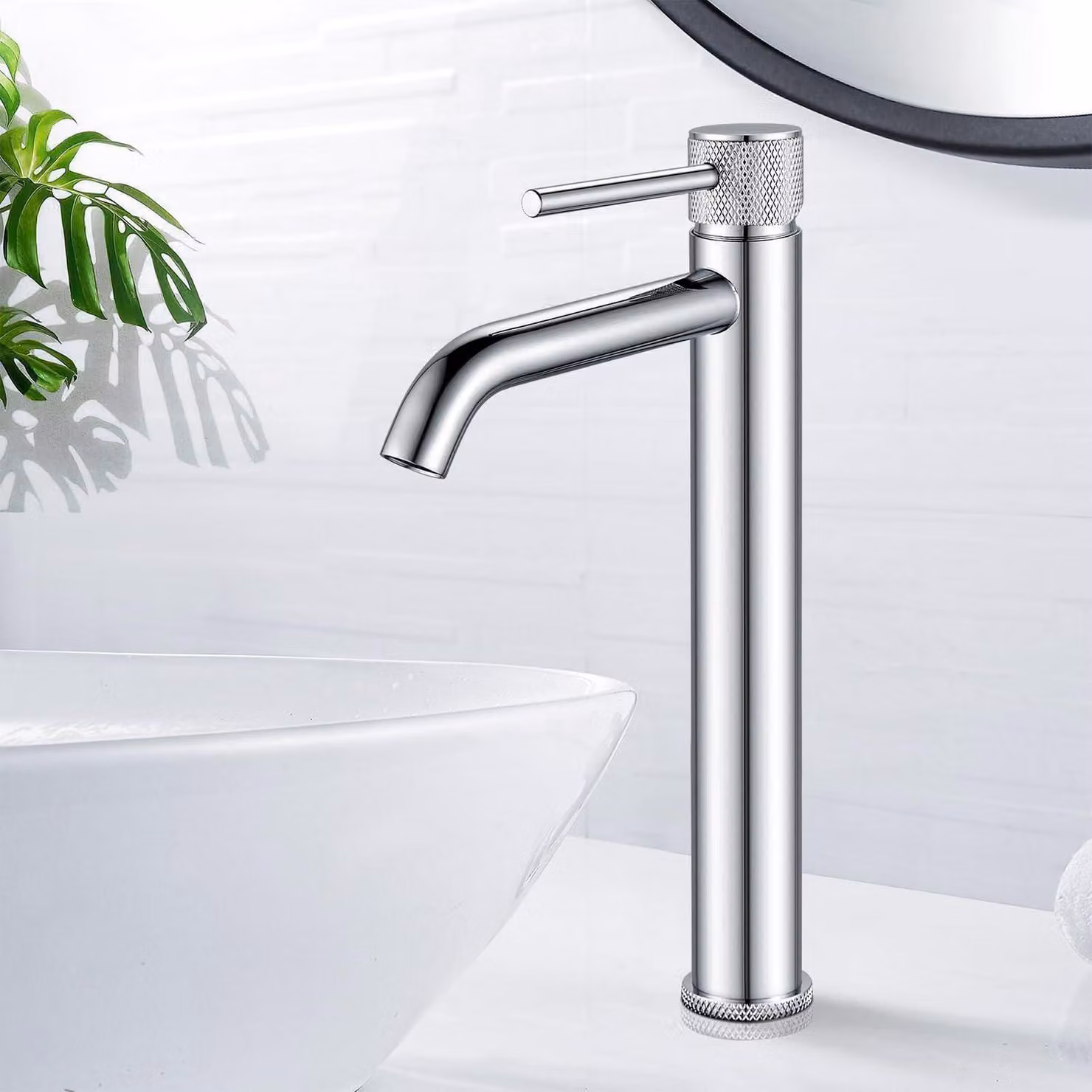 Miscelatore monocomando per lavabo, finitura cromata, acciaio inossidabile, attacco G3/8, modello alto