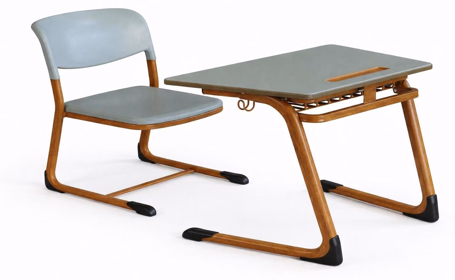 Panca scolastica chiara con sedia, dal design classico e robusta, per aule moderne