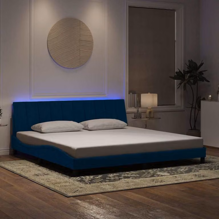 vidaXL Giroletto Hanko Blu in Velluto con LED e Porte USB, L 200 cm x P 200 cm