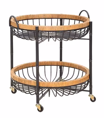 Mauro Ferretti Carrello con Doppio Cestino Cebu, Metallo e Rattan, Multicolor, 62,5X57X55,5 cm