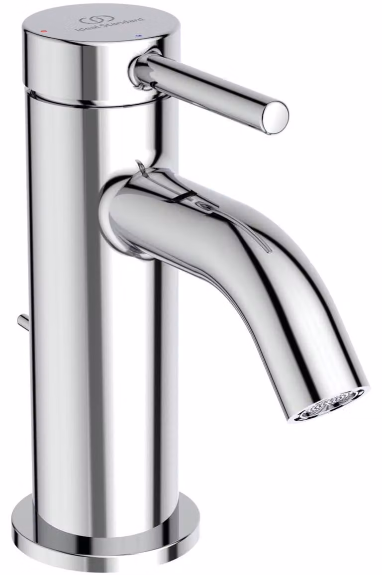 Miscelatore monocomando per lavabo, compatto, cromato, con bocchetta di uscita di 9 cm