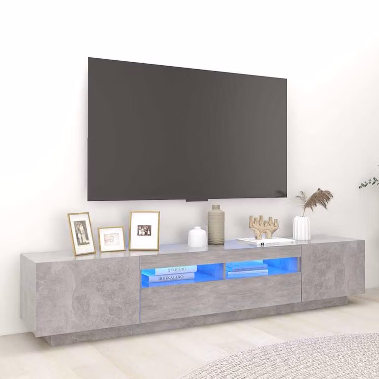 vidaXL Mobile Porta TV Moderno con Luci LED Integrate Grigio Cemento L 200 cm x P 35 cm x H 40 cm