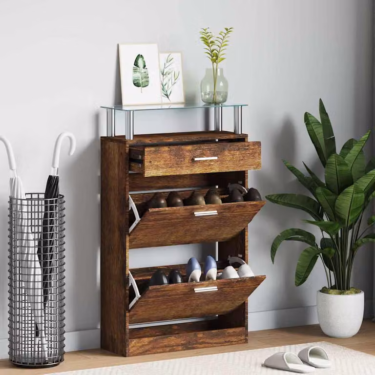 Scarpiera moderna vidaXL in legno marrone con scomparti basculanti, L: 63 cm, P: 24 cm, H: 104 cm