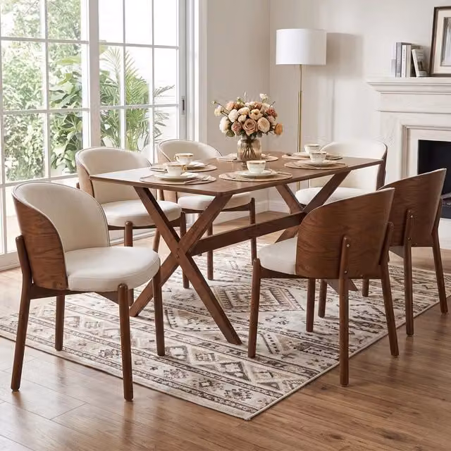 Set di 4 sedie da pranzo moderne REDOM in legno di frassino e gomma, colore marrone