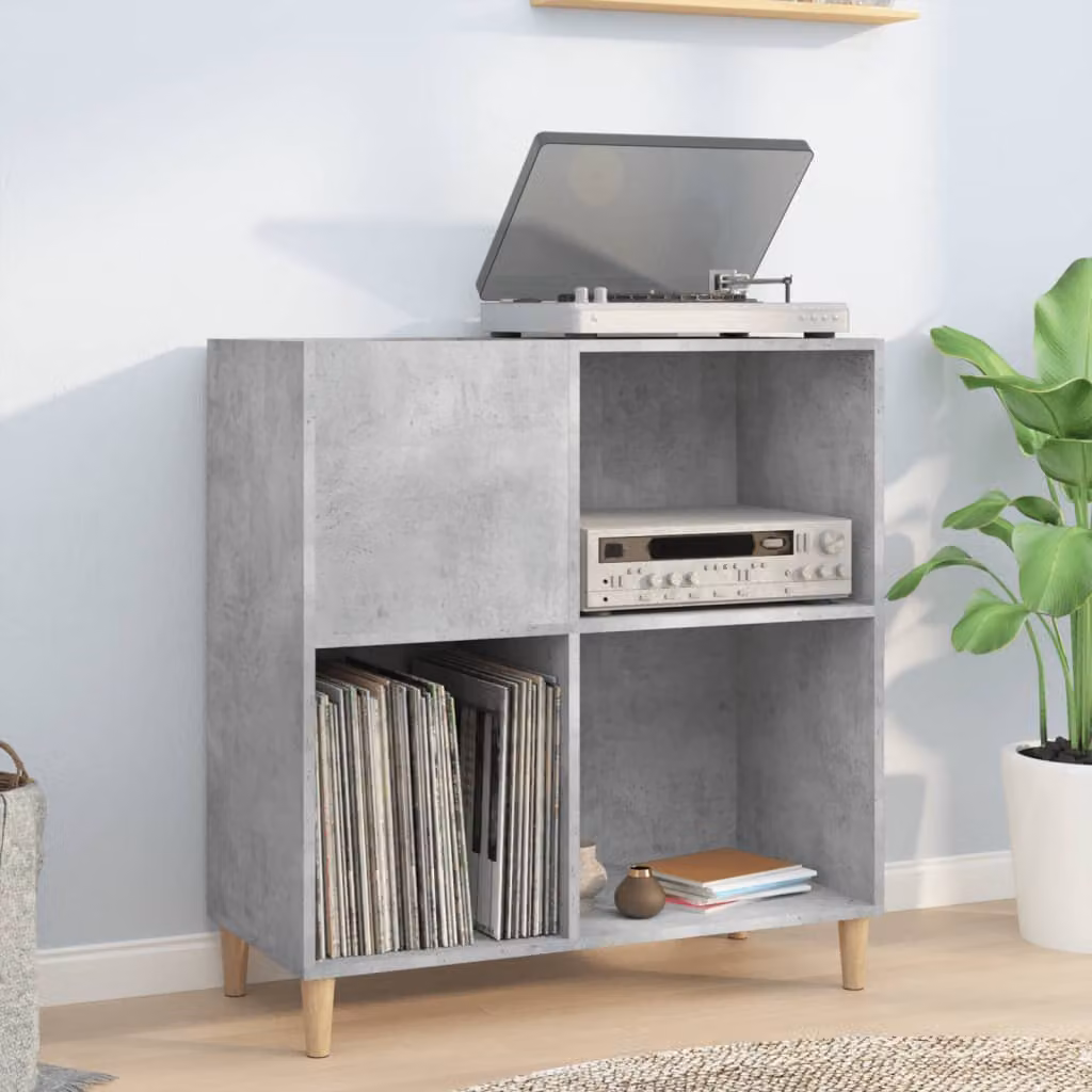 vidaXL Mobile Porta Dischi Grigio Cemento in Legno Multistrato L: 84,5 cm, P: 38 cm, H: 89 cm