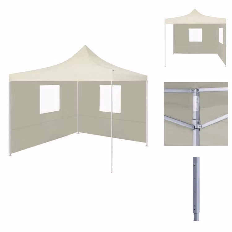 vidaXL Tenda professionale per feste pieghevole con 2 pareti laterali 2×2 m in acciaio crema - Padiglioni e tende per feste