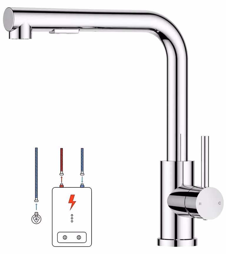 Rubinetto da cucina a bassa pressione, monocomando, girevole a 360°, cromato