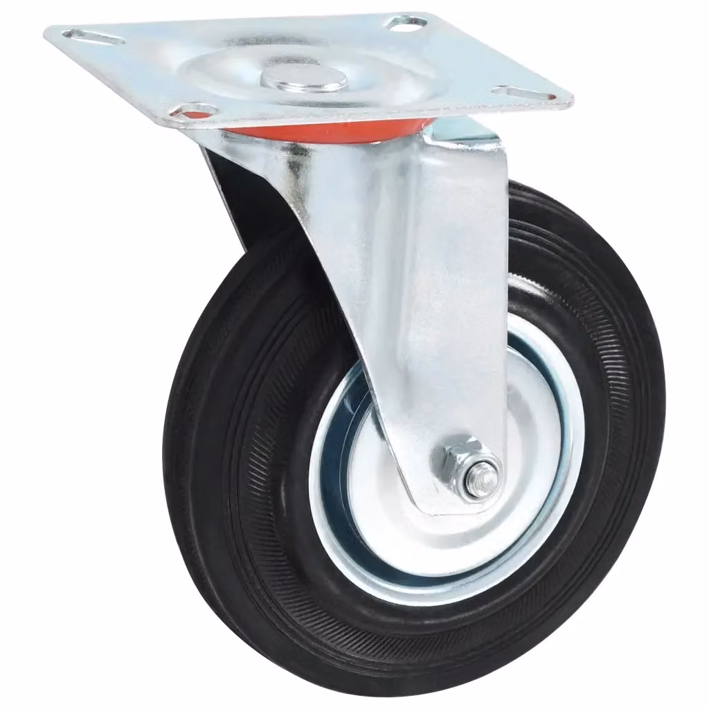 Set di 16 ruote girevoli vidaXL in gomma e zinco galvanizzato, colore nero, diametro 125 mm – 2
