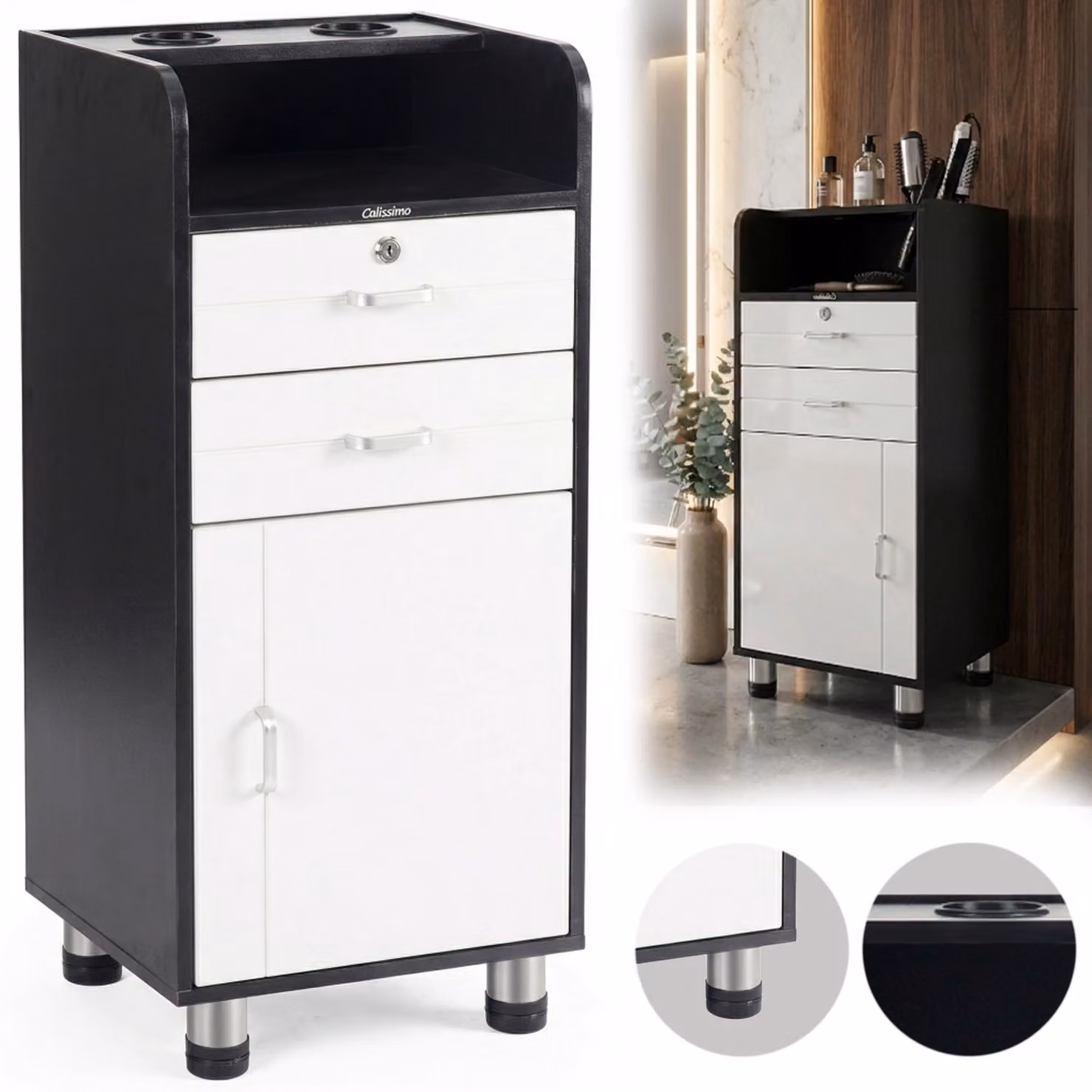 Assistente cosmetico parrucchiere per salone, carrello universale con cassetto su ruote.