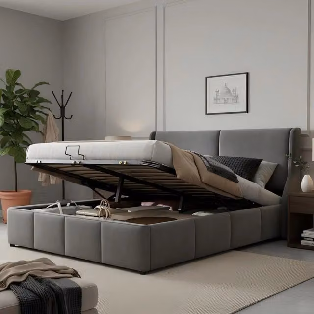 letto imbottito velluto grigio 140 x 200 cm