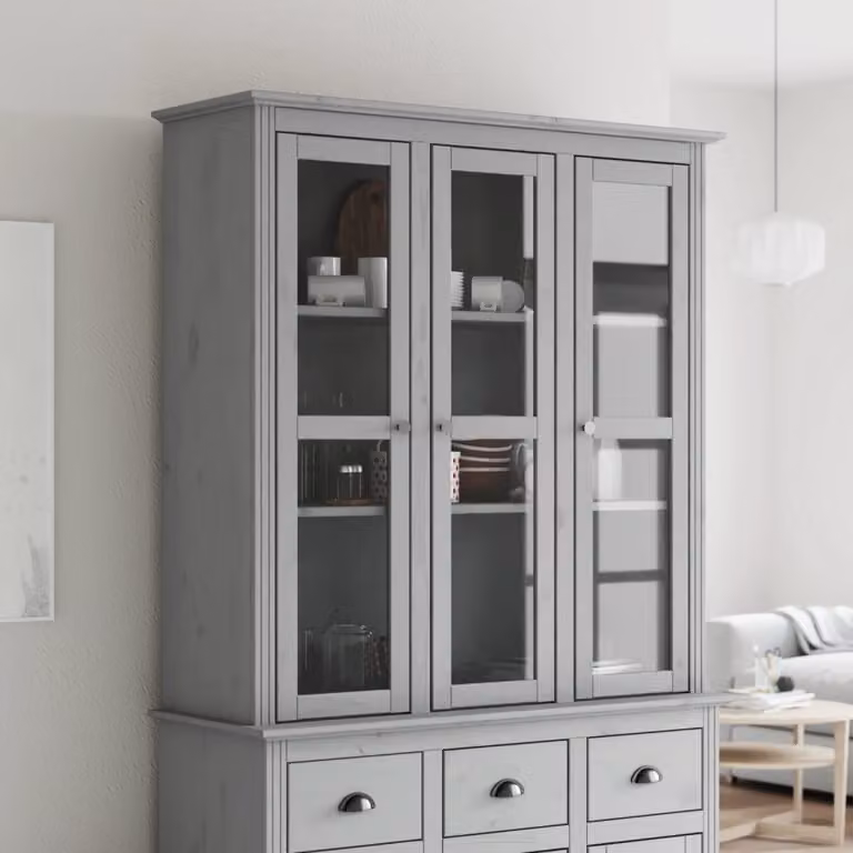 Mobile con Ante in Vetro BODO vidaXL in Legno Massello di Pino Grigio L: 118,0 cm, P: 38,5 cm, H: 115,5 cm