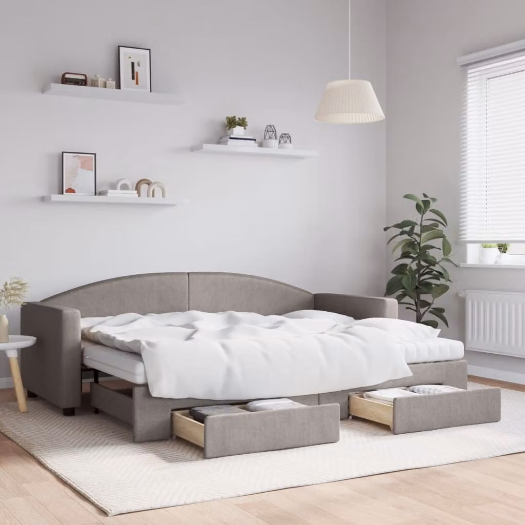 Maison Exclusive - Divano letto estraibile con cassetti, color taupe, 80x200 cm, rivestimento in tessuto