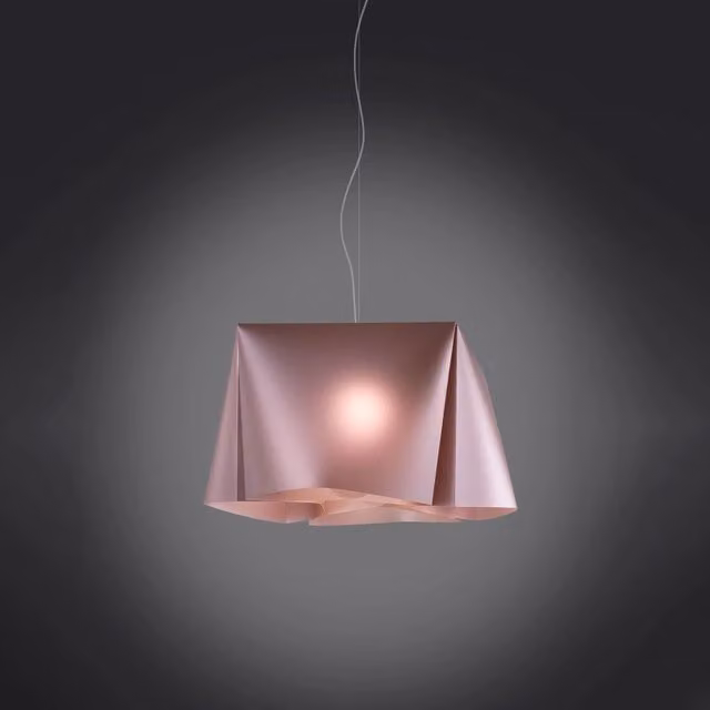 Lampada a sospensione moderna Wanda Polilux Pink con finitura in metallo cromo, diametro 45 cm