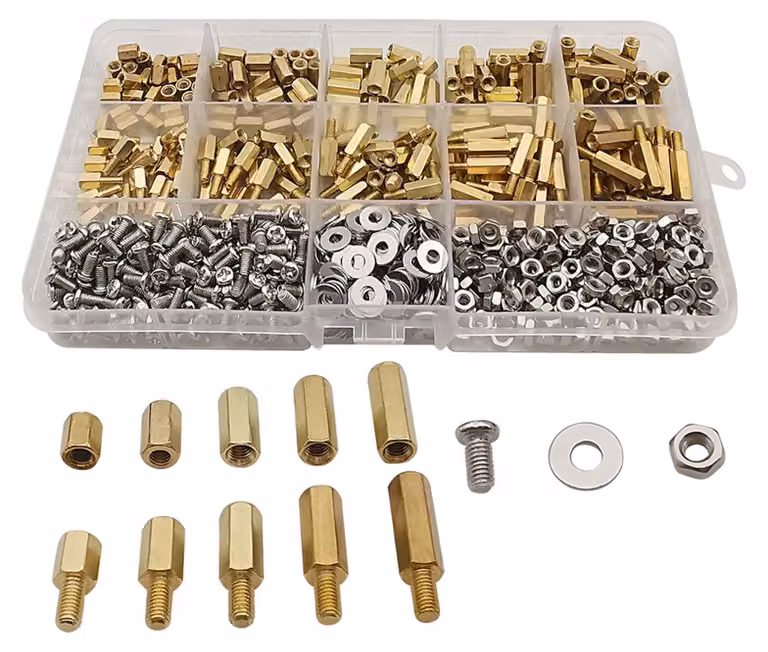 Kit di distanziatori esagonali in ottone M3 (maschio/femmina), composto da 910 pezzi, completo di viti, dadi e rondelle, ideale per schede PCB e schede madri
