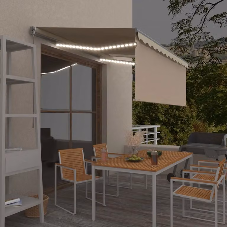 Tenda da sole retrattile manuale con LED vidaXL in poliestere e alluminio, L: 300 cm, P: 250 cm, colore crema