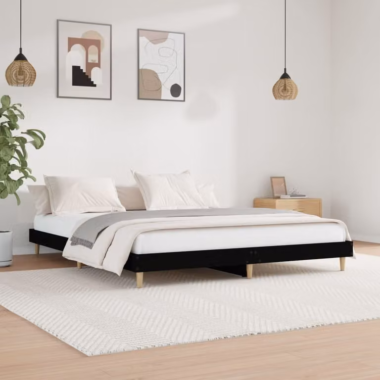 The Living Store Struttura letto nera 120x200 cm in materiale ligneo
