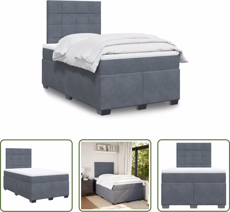 The Living Store Letto a molle con materasso grigio scuro 120x190 cm in velluto