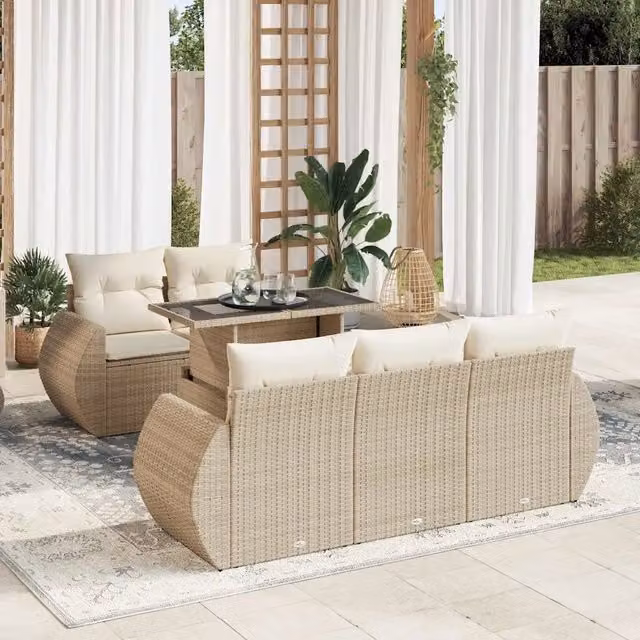 Set Divano da Giardino 6 pz con Cuscini Beige in Polyrattan 3326569