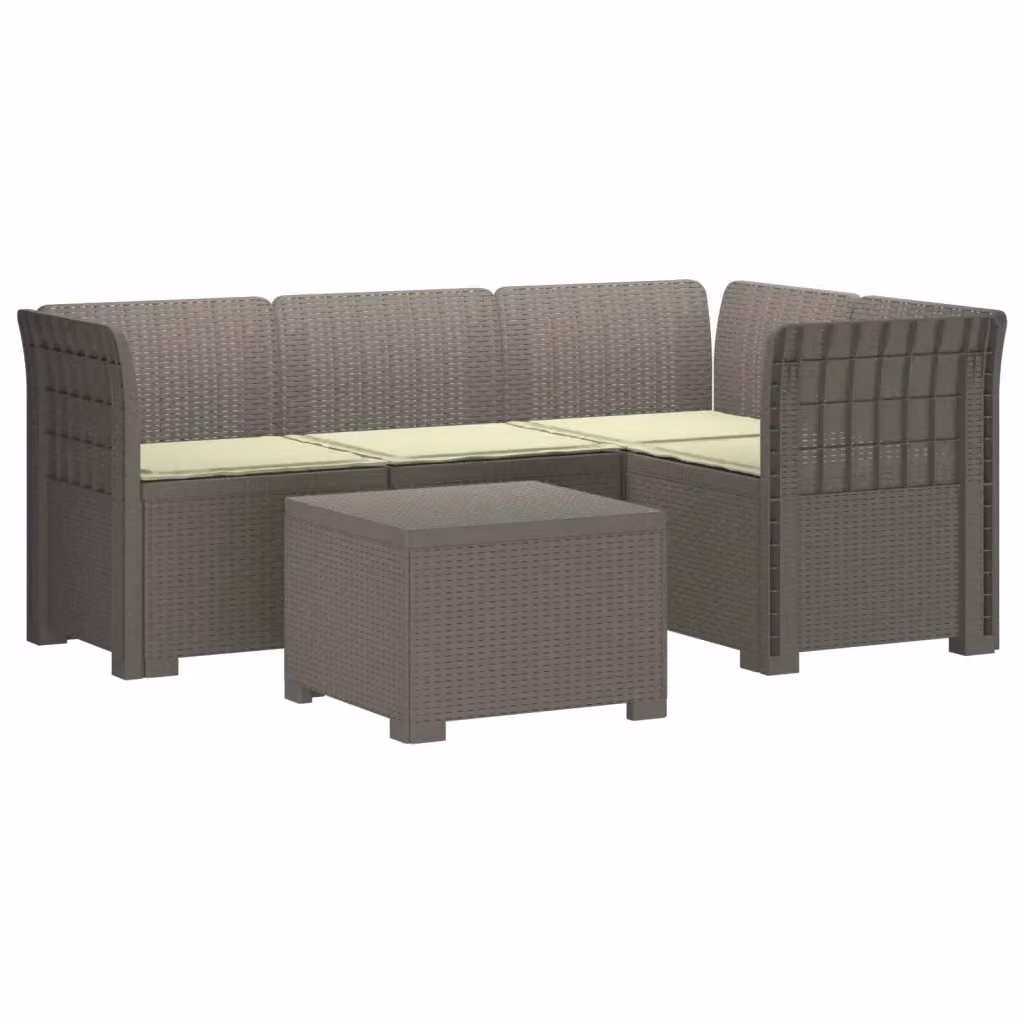 Set da giardino moderno vidaXL a forma di L con divano angolare, tavolino da caffè e cuscini, resistente alle intemperie, disponibile in grigio o beige – 2