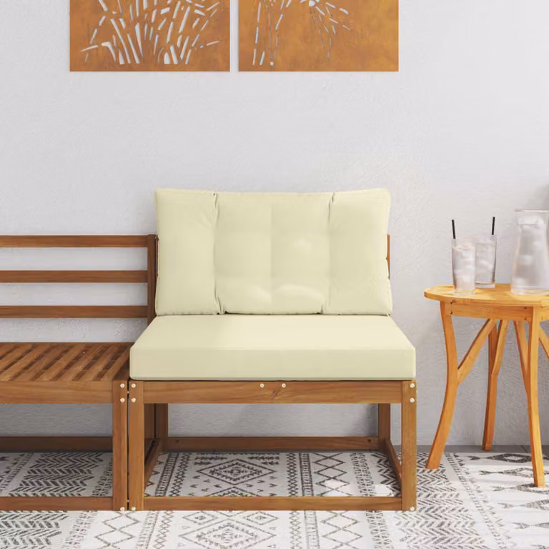 Divano centrale da esterno vidaXL in legno di acacia naturale con cuscini beige e marroni