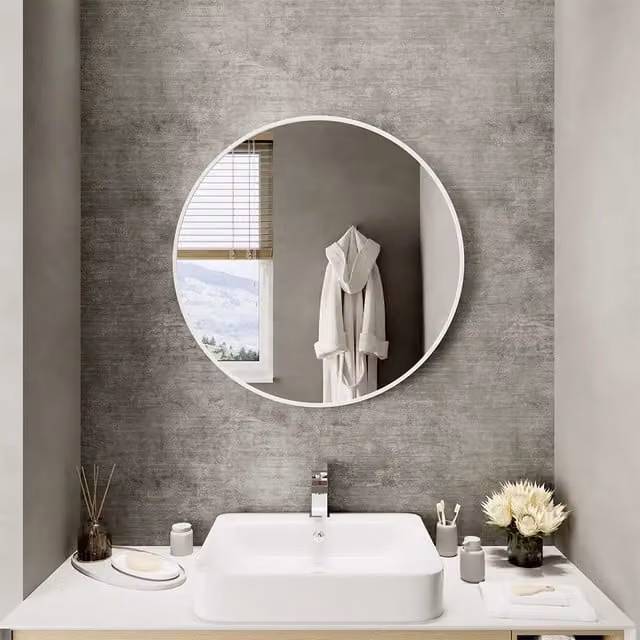 Specchio tondo Parama con cornice bianco opaco, Diametro: 100 cm