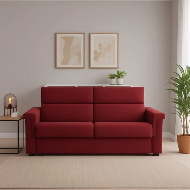 Divano Lapio DMORA a 2 posti, design moderno in tessuto rosso con coperture sfoderabili, L: 185 cm, P: 95 cm, H: 100 cm – 1