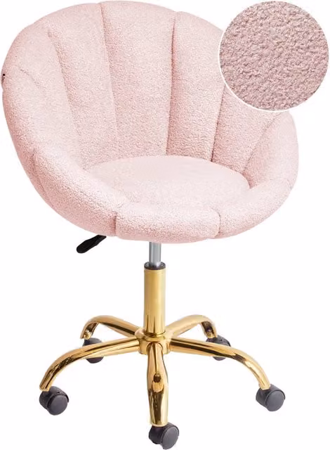 Elegante sedia da ufficio girevole in tessuto bouclè rosa pastello con base regolabile in altezza Design moderno Home Office